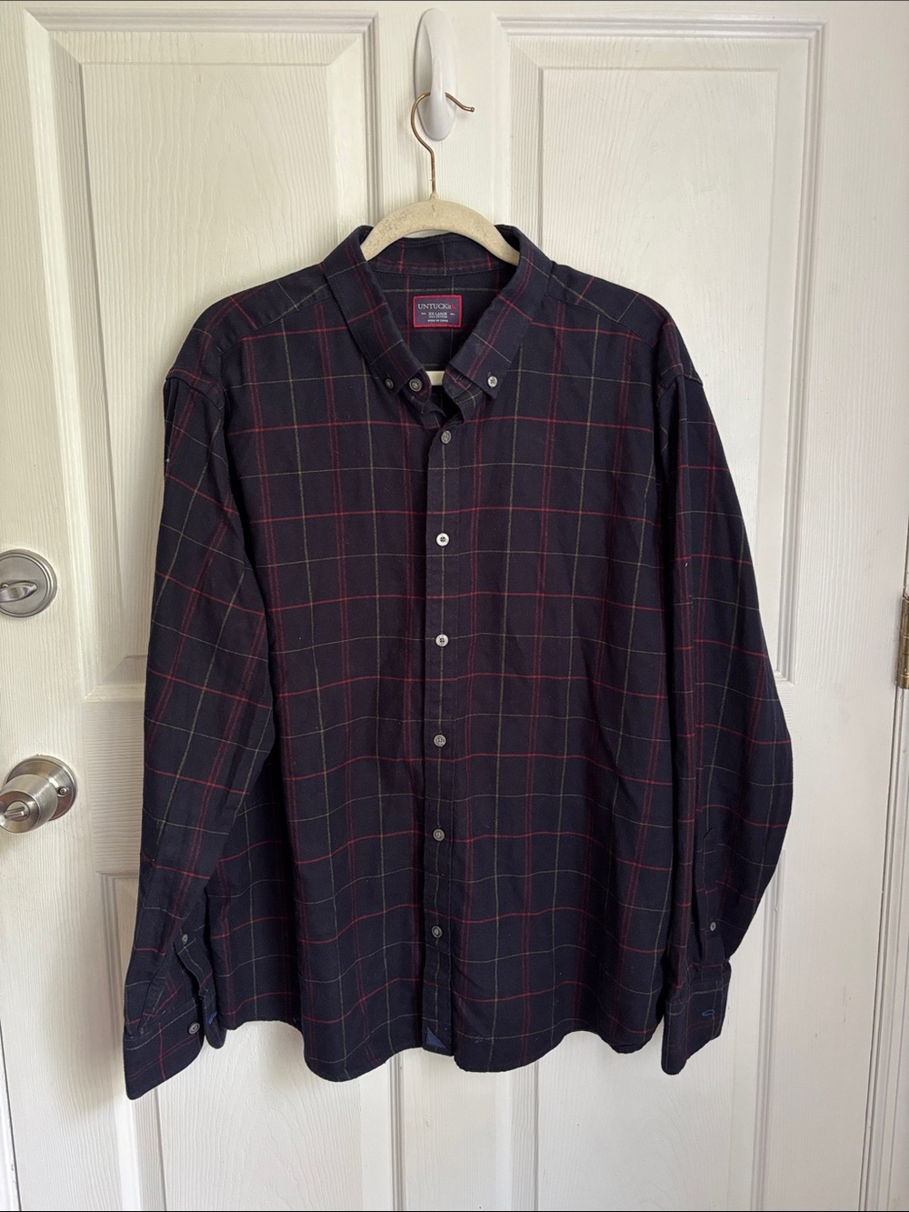Untuckit Navy Plaid Button-Down Shirt 100% Cotton size XXL lightweight flannel